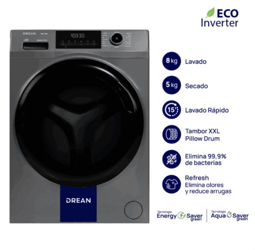 Lavasecarropas Ecoinverter 8 Kg Gris Drean - LSCDR0805SG0
