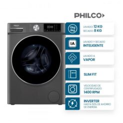 Alternative view of Lavasecarropas Philco Carga Frontal One Touch Direct Drive Inverter 12/8 kg 1400 rpm Titanium (94PHLS128-2TN)