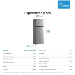 Heladera Midea Top Mount con Freezer Cíclica Silver 295 L (MDRT414FGE50A) - Imagen 8