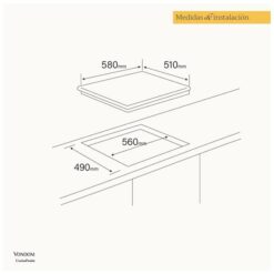 Anafe a Gas Vondom 60 Cm Vidrio Templado Negro (VAG60N4/ME) - Imagen 4